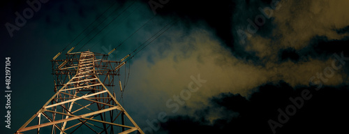 Εκτύπωση καμβά Electric pole, concept of a global rise in electricity and energy prices, panora