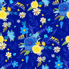 Acrylglasbilder Dunkelblaue Muster Frühlingswiese bei Nacht Blumenmuster  © Maria
