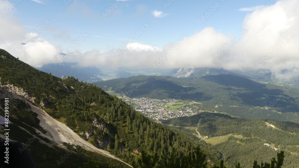 Landscape view of the valley around Seefeld in Tyrol, Austria.