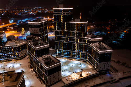 Aerial photography of the night view of modern city buildings in central district of city