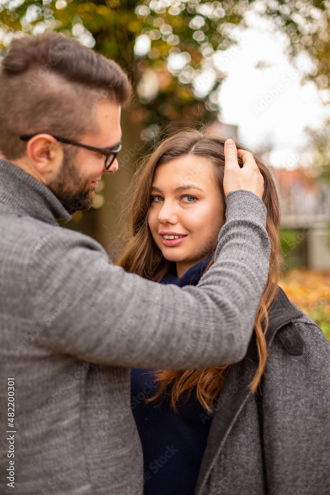 Happy young european married couple portrait in fall Happy young european married couple portrait in fall