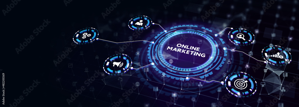 Obraz premium Digital Marketing Technology Solution for Online Business Concept. Business, Technology, Internet and network concept.3d illustration