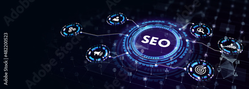 Business, Technology, Internet and network concept. SEO Search engine optimization marketing ranking.3d illustration