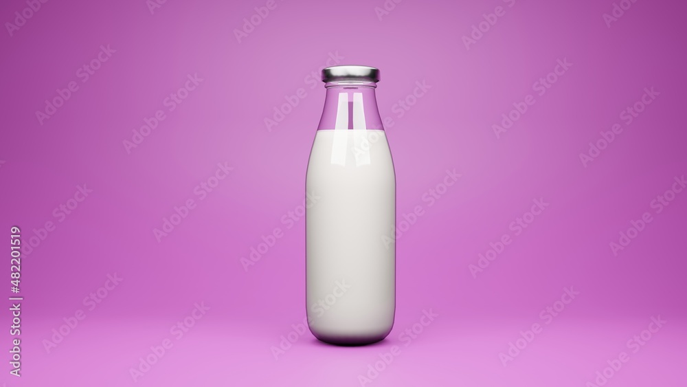 milk bottle isolated on white background, Filled unopened ,pink milk bottle isolated on white background, Filled unopened ,pink