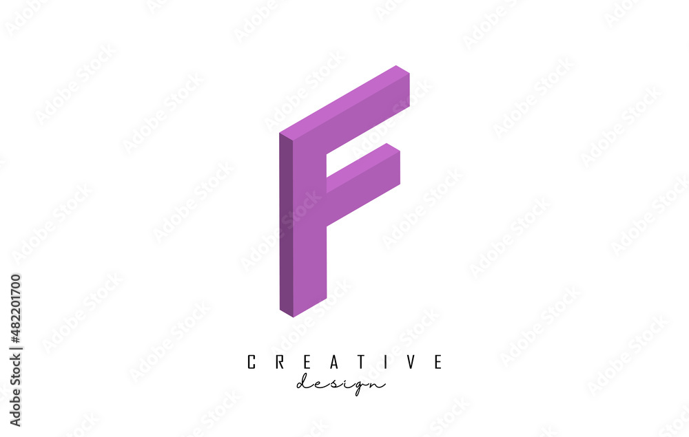 Vector illustration of 3D letter F with a square shape. Letter F isometric logo design.