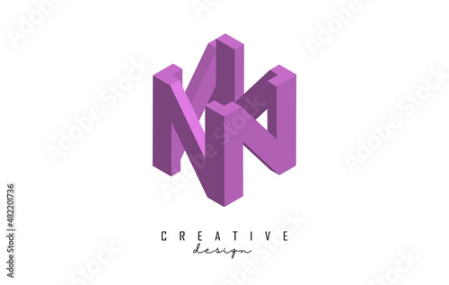 Vector illustration of 3D letter N with a square shape. Letter N isometric logo design.