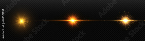 ellow horizontal highlights. Laser beams, horizontal beams of light. Beautiful light flashes. Glowing stripes on a dark background.	