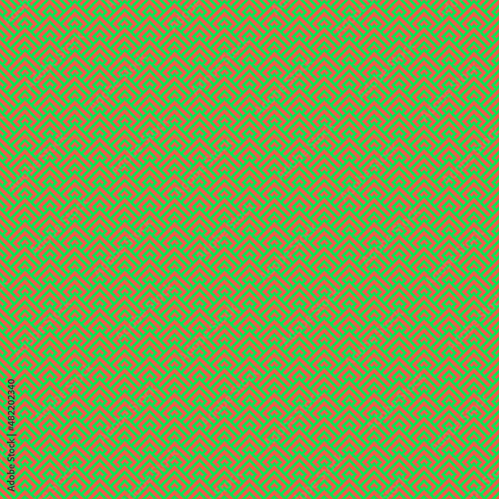 simple vector pixel art green and red seamless pattern of minimalistic geometric scaly rhombus pattern in japanese style