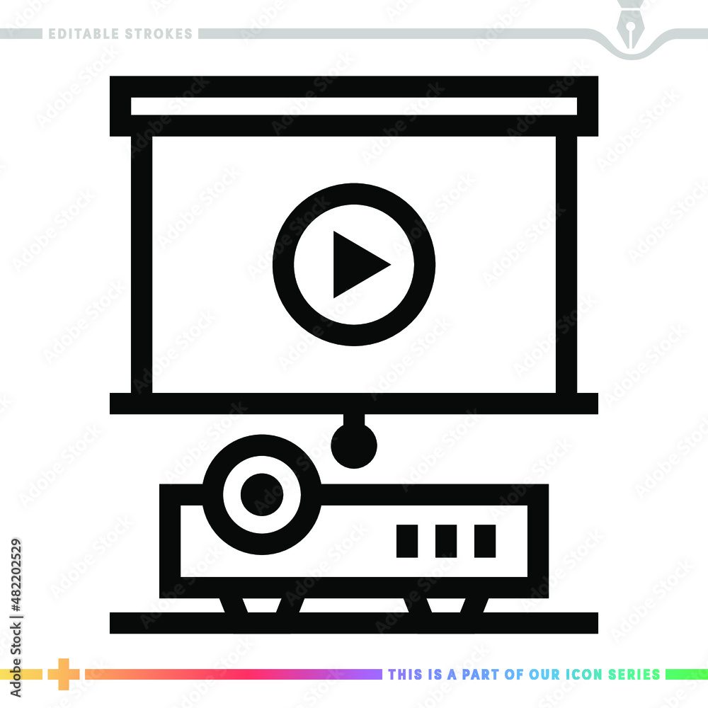 Line icon for projection room illustrations with editable strokes. This vector graphic has customizable stroke width.