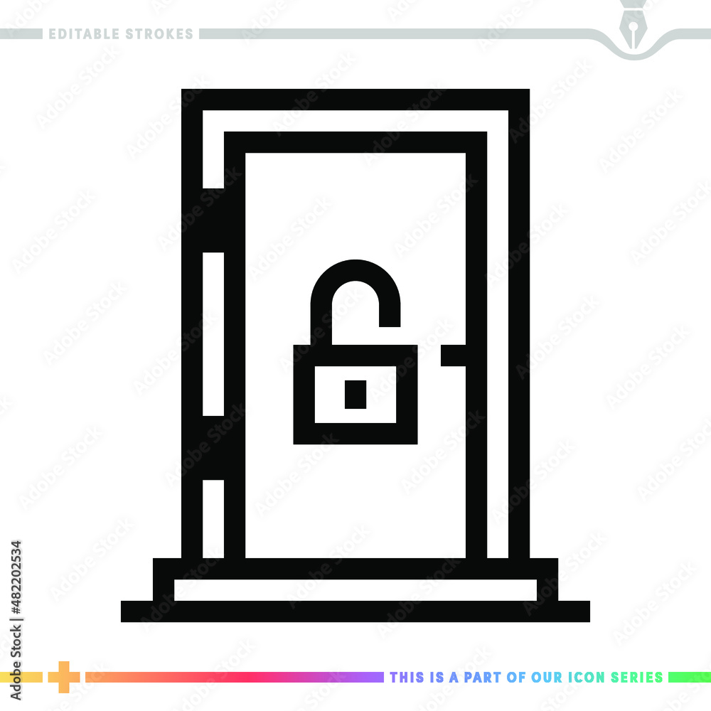 Line icon for lock the door illustrations with editable strokes. This vector graphic has customizable stroke width.
