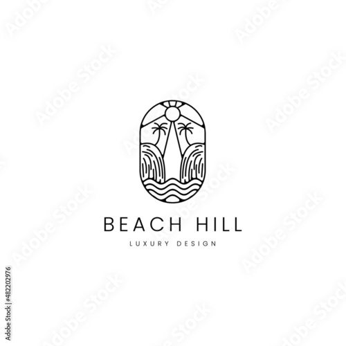 Beach Hill Line logo with coconut or palm tree. sunrise