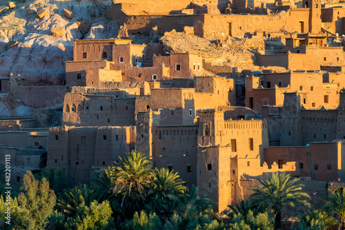 Morocco  Ait Ben Haddou  historical berber fortified village along the former caravan route between Sahara and Marrakech. Example of Moroccan earthen clay architecture. UNESCO World Heritage Site