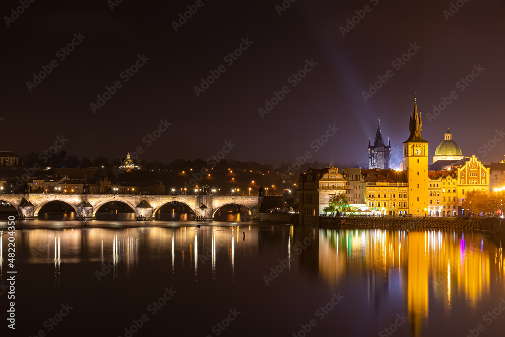 Charles Bridge at night in Prague