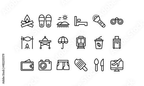 Travel tour journey SVG line icons black vector AI file