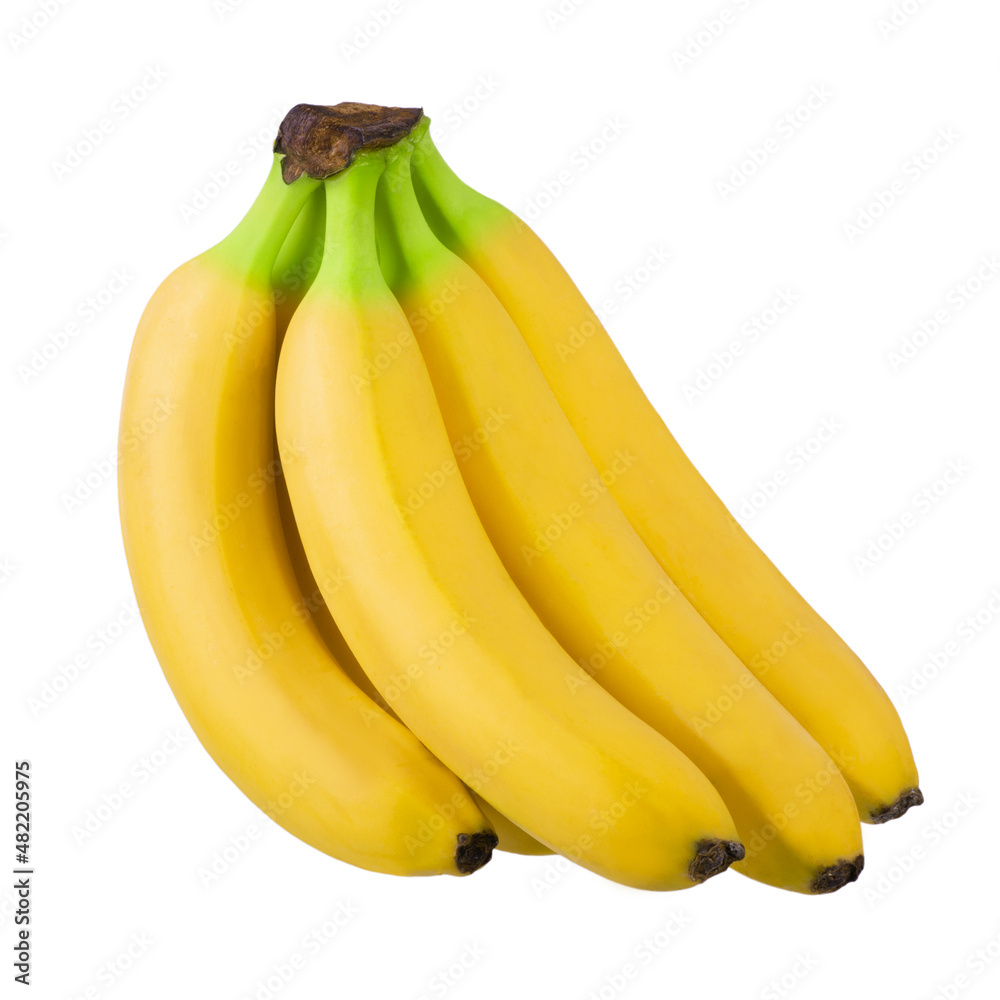 Bunch of ripe bananas isolated on white background with clipping path close up