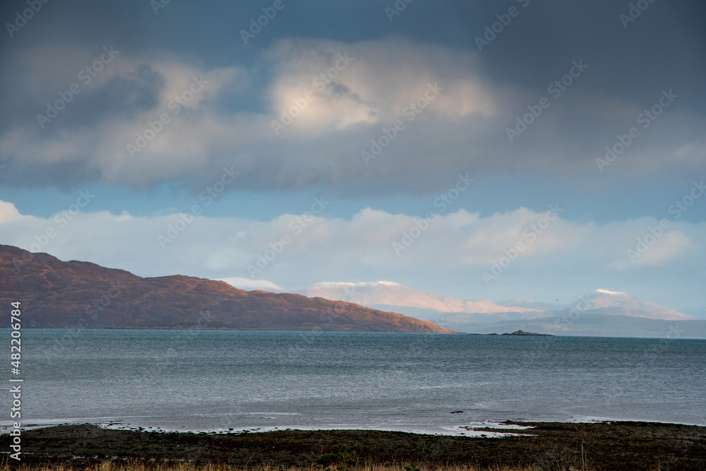 View from Mull to the Scottish mainland on a winter afternoon.