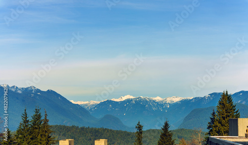 Scenic alpine mountain winter view seen from vicinity of Simon Fraser University, BC.