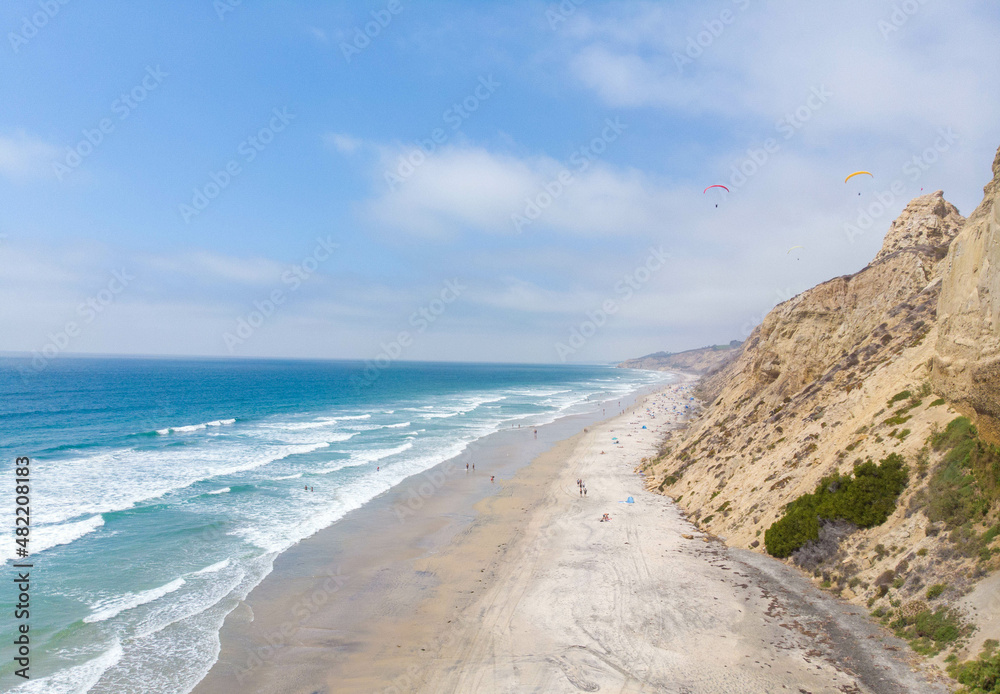 Looking down at the beach