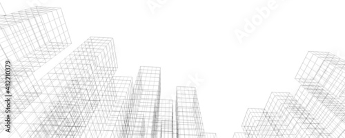 Abstract architectural background. Linear 3D illustration. Concept sketch. Vector