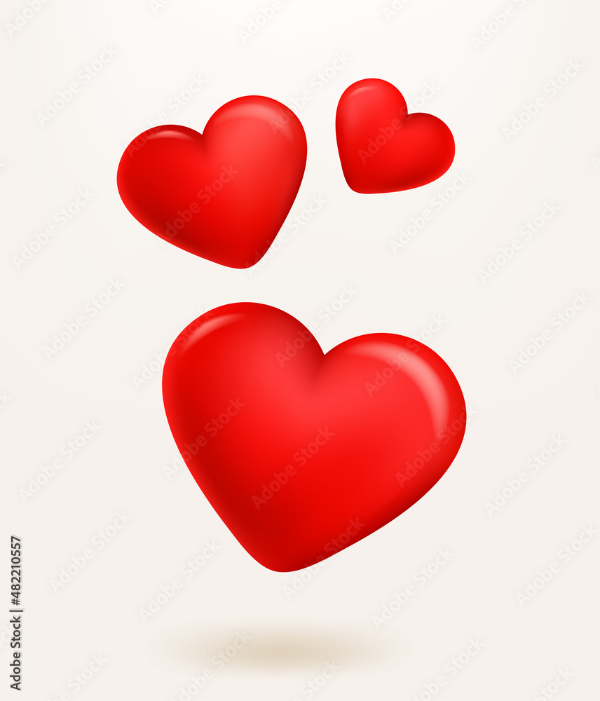 Falling in love concept. Red hearts 3d vector illustration