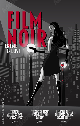 Film Noir Retro Poster Beautiful Girl With Gun Black & White