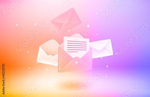 Receiving and sending mail concept. 3d vector objects with levitation effect