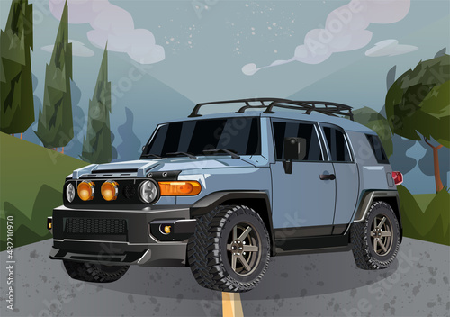 SUV car on the road front view 