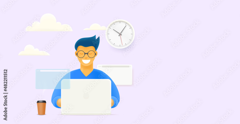 Clerk at the office. 3d vector banner with copy space Clerk at the office. 3d vector banner with copy space