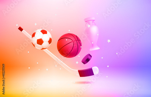 Sports concept. 3d vector objects with levitation effect