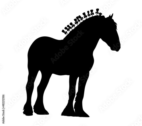 Shire horse standing still, black silhouette design 