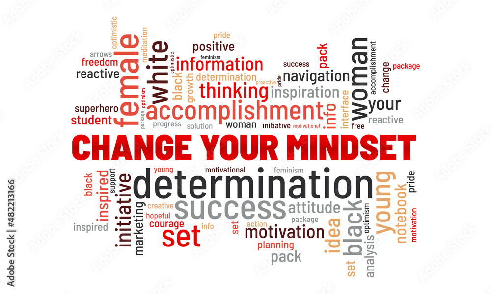 Obraz premium Change your mindset word cloud template. Business concept vector background.