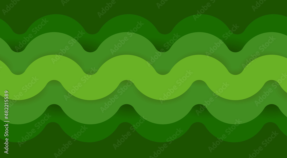 Green wave vector banner with 3d retro shadow effect. Colourful concept with gradiental effect and wavy lines. Creative background for social media, website or print.