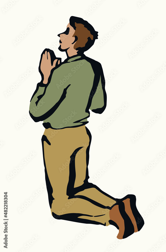 Vector drawing. Adult praying man Vector drawing. Adult praying man