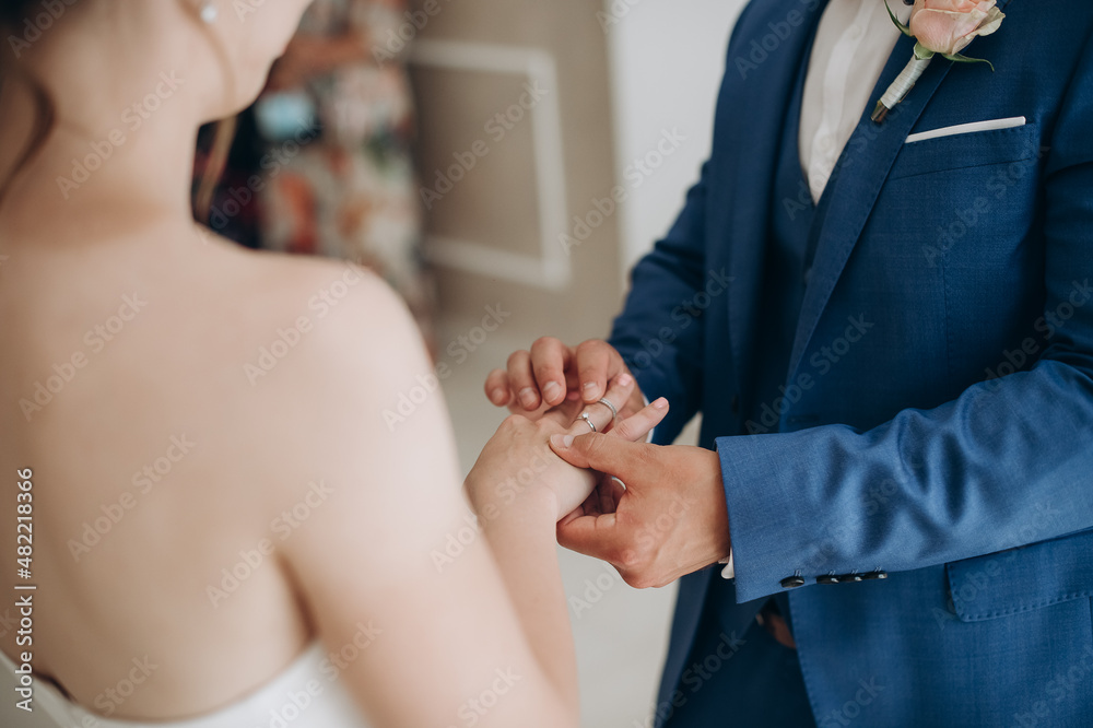 marriage, wedding ceremony, exchange of rings close-up