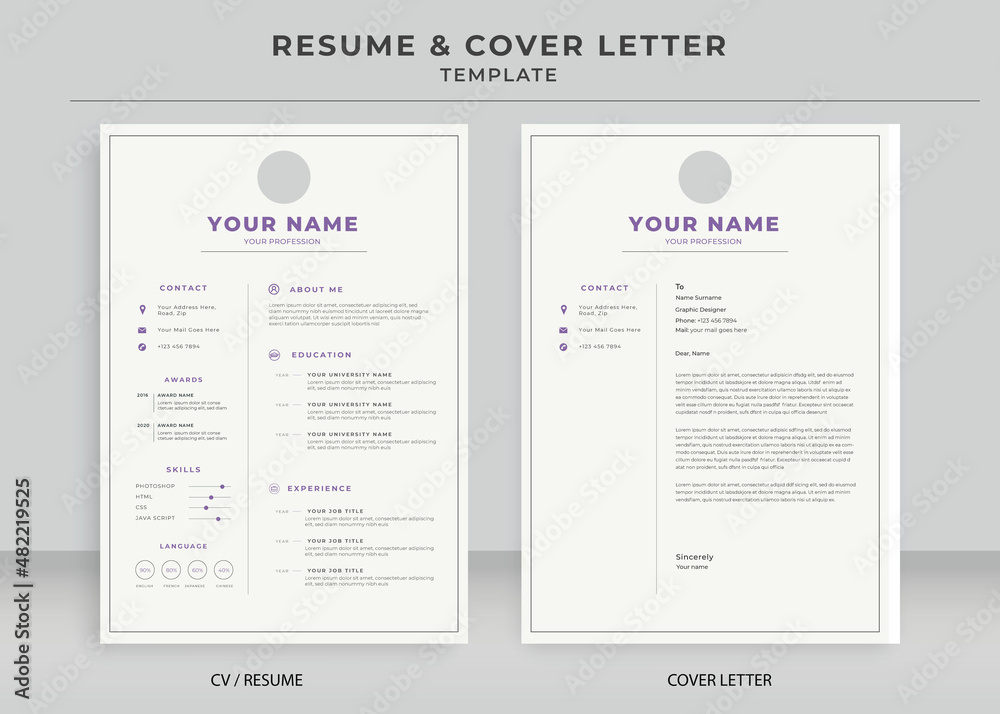 Resume and Cover Letter Template, Minimalist resume cv template, Cv professional jobs resumes