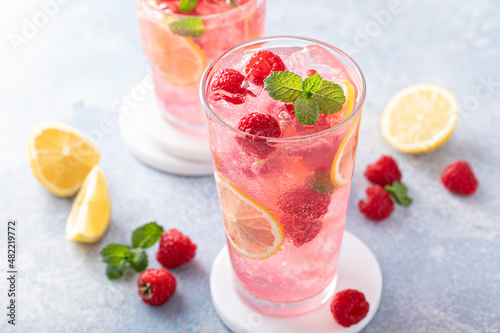 Spring or summer cold cocktail, raspberry lemonade