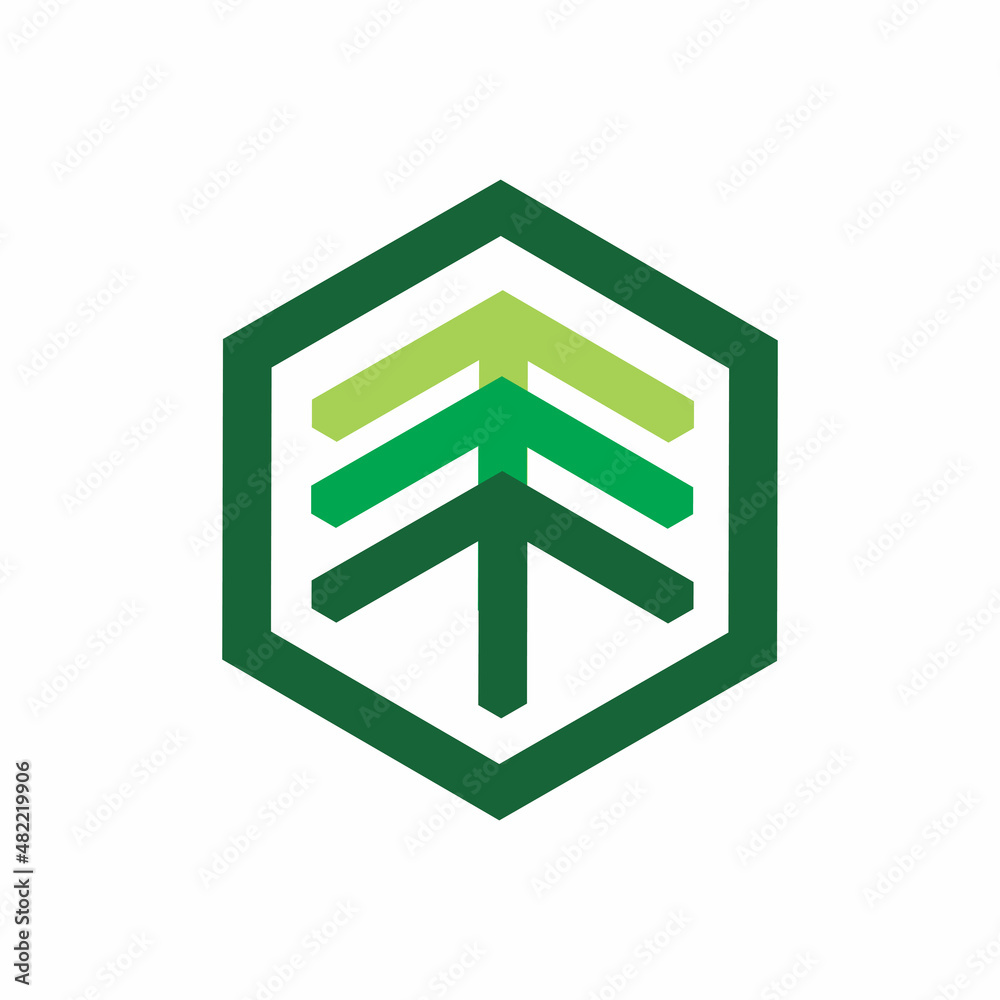 hexagonn arrow tree green color shape logo design hexagonn arrow tree green color shape logo design