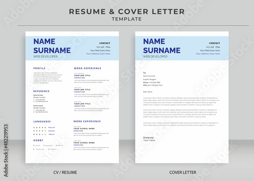 Resume and Cover Letter Template, Minimalist resume cv template, Cv professional jobs resumes