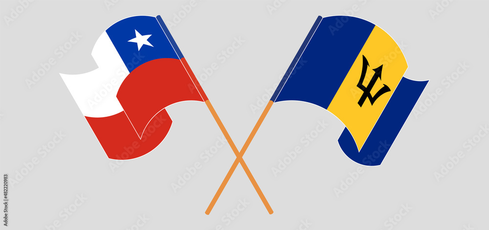Crossed flags of Chile and Barbados. Official colors. Correct proportion Crossed flags of Chile and Barbados. Official colors. Correct proportion