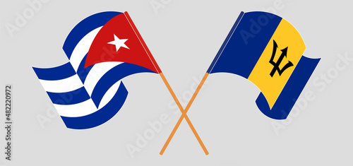 Crossed flags of Cuba and Barbados. Official colors. Correct proportion