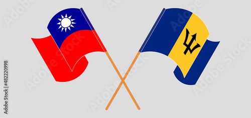 Crossed flags of Taiwan and Barbados. Official colors. Correct proportion