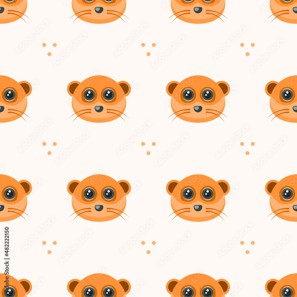 Seamless Pattern Abstract Elements Animal Meerkats Head Wildlife Vector Design Style Background Illustration Texture For Prints Textiles, Clothing, Gift Wrap, Wallpaper, Pastel
