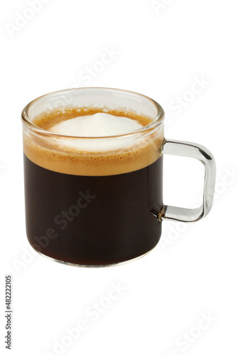 Fresh hot french pressed, filtered coffee in a minimalist glass
