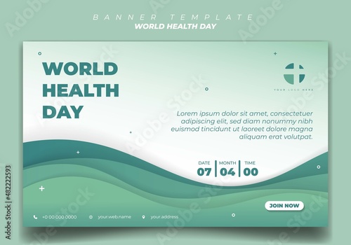 Landscape banner template in Green and white with wavy background design. Healthcare social media template design.