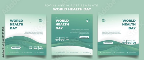 Set of square social media template in green and white with simple wavy background design. Healthcare social media template.