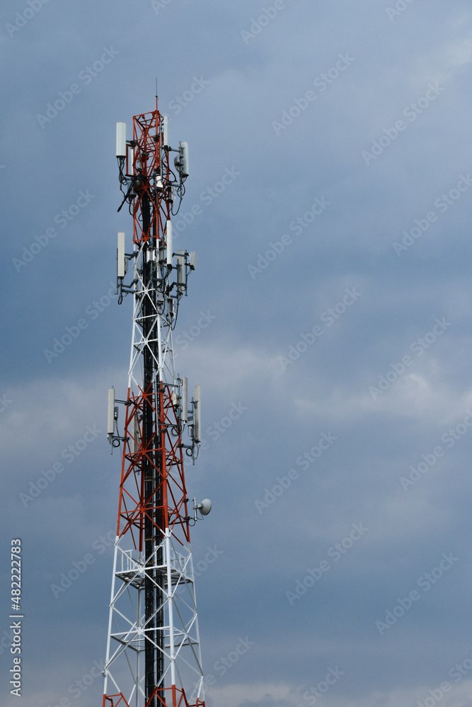 Telecommunication tower of 4G and 5G cellular. Antenna transmission communication. Cell phone signal base station. Telecommunication tower of 4G and 5G cellular. Antenna transmission communication. Cell phone signal base station.