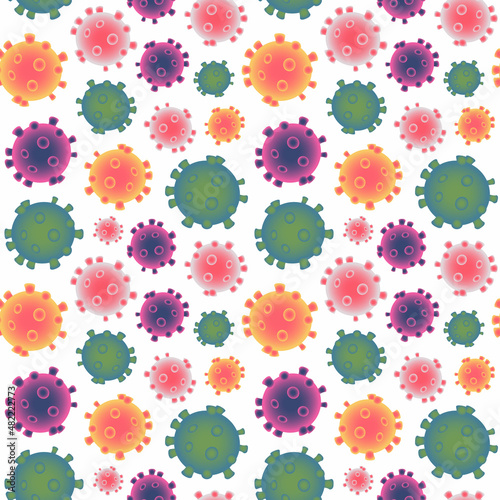 Viruses bacteria seamless pattern. Repetitive vector illustration of viruses on transparent background. Coronavirus, pandemic, infection concept illustration. 