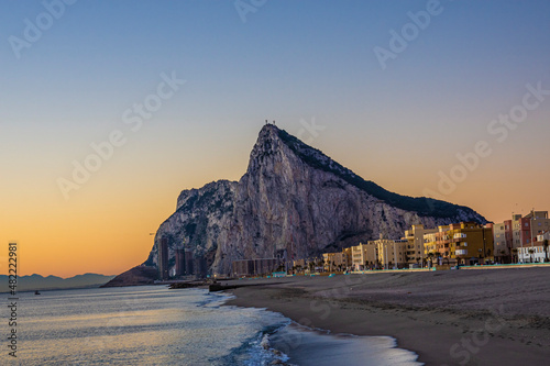 View to the rock of Gibraltar during sunrise.