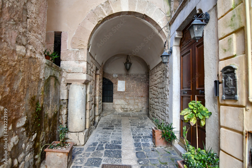 An ancient arch in the medieval quarter of Gaeta, an Italian town in the Lazio region.