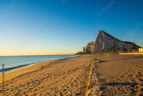 View to the rock of Gibraltar during sunrise.